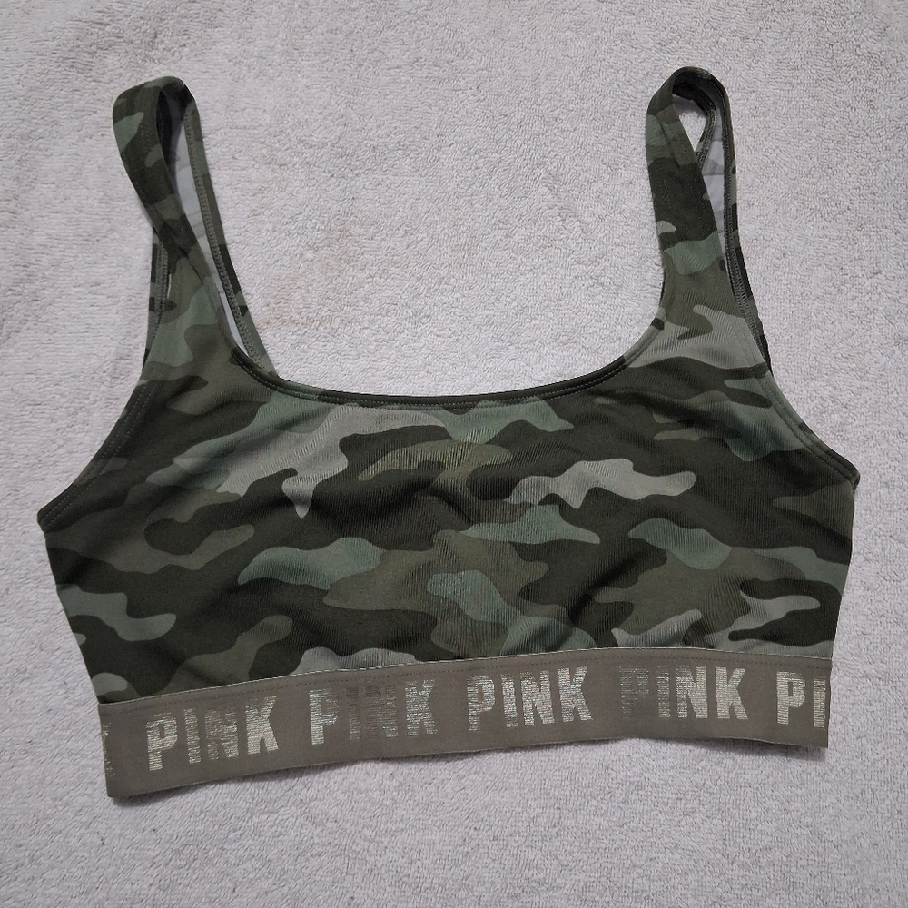 VS PINK Green Camo Sports Bra Size Medium